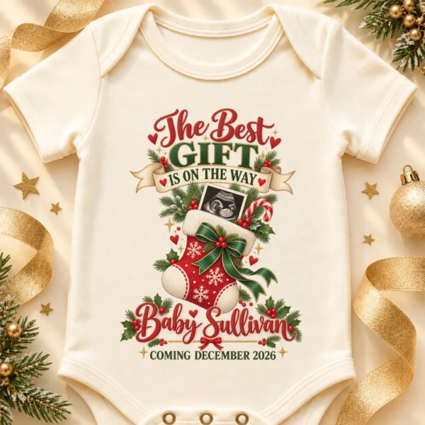 Ultrasound Christmas Pregnancy Announcement Personalized Baby Bodysuit — alternate product mockup ultrasound christmas pregnancy announcement personalized baby bodysuit product photo