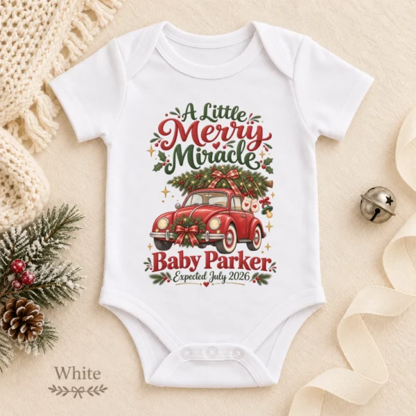 Vintage Car Christmas Pregnancy Announcement Custom Baby Bodysuit — alternate product mockup vintage car christmas pregnancy announcement custom baby bodysuit color options