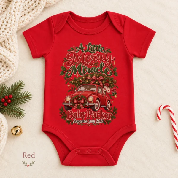 Vintage Car Christmas Pregnancy Announcement Custom Baby Bodysuit — alternate product mockup vintage car christmas pregnancy announcement custom baby bodysuit color options