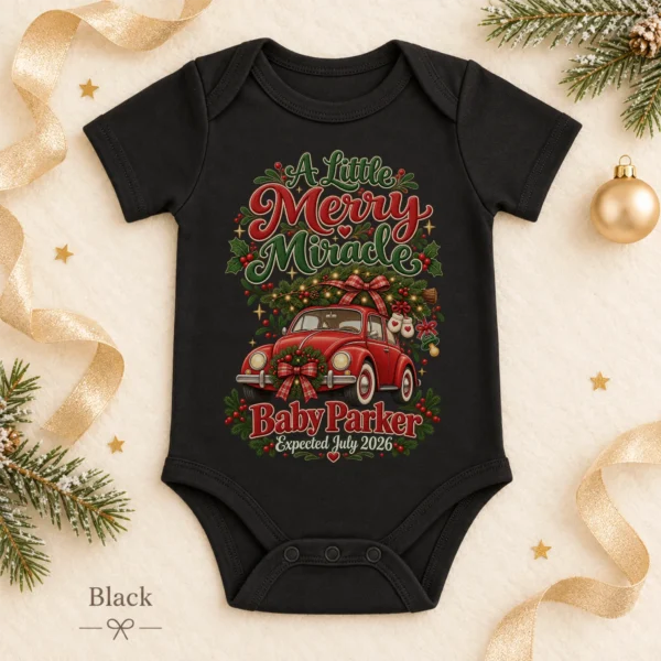 Vintage Car Christmas Pregnancy Announcement Custom Baby Bodysuit — alternate product mockup vintage car christmas pregnancy announcement custom baby bodysuit color options