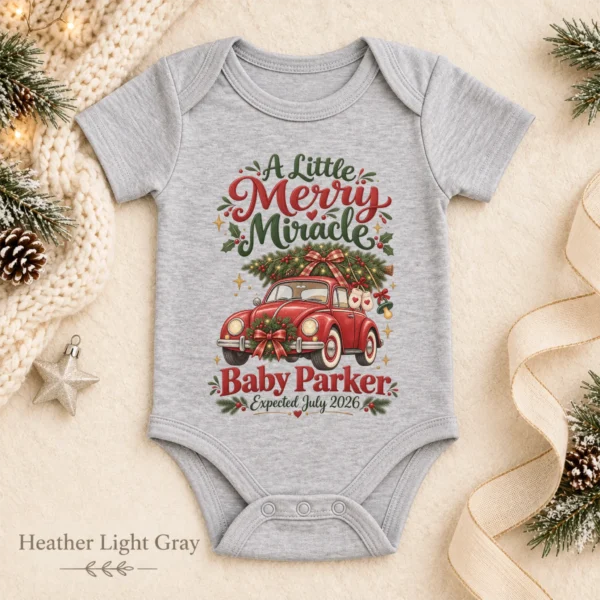 Vintage Car Christmas Pregnancy Announcement Custom Baby Bodysuit — alternate product mockup vintage car christmas pregnancy announcement custom baby bodysuit color options