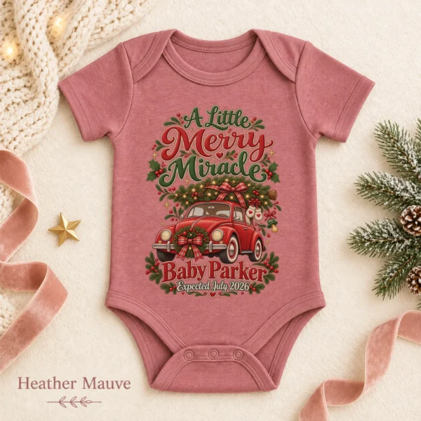 Vintage Car Christmas Pregnancy Announcement Custom Baby Bodysuit — alternate product mockup vintage car christmas pregnancy announcement custom baby bodysuit color options