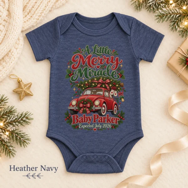 Vintage Car Christmas Pregnancy Announcement Custom Baby Bodysuit — alternate product mockup vintage car christmas pregnancy announcement custom baby bodysuit color options