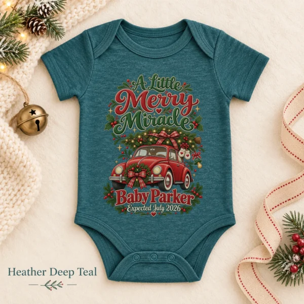 Vintage Car Christmas Pregnancy Announcement Custom Baby Bodysuit — alternate product mockup vintage car christmas pregnancy announcement custom baby bodysuit color options