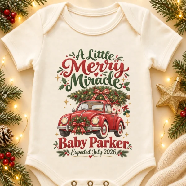 vintage car christmas pregnancy announcement custom baby bodysuit