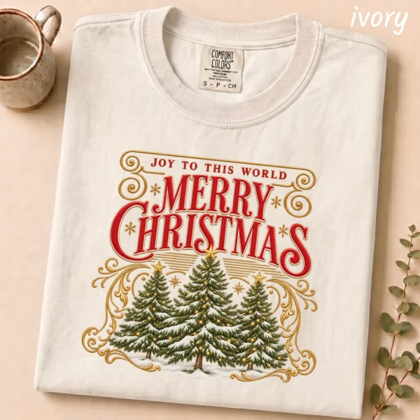 New Year's Vintage Greeting Merry Christmas Shirt, Sweatshirt & Hoodie — alternate product mockup vintage greeting shirt t-shirt close-up detail