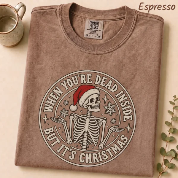 When You're Dead Inside But It's Christmas New Year's Shirt — alternate product mockup when you're dead inside but it's new year's shirt t-shirt close-up detail