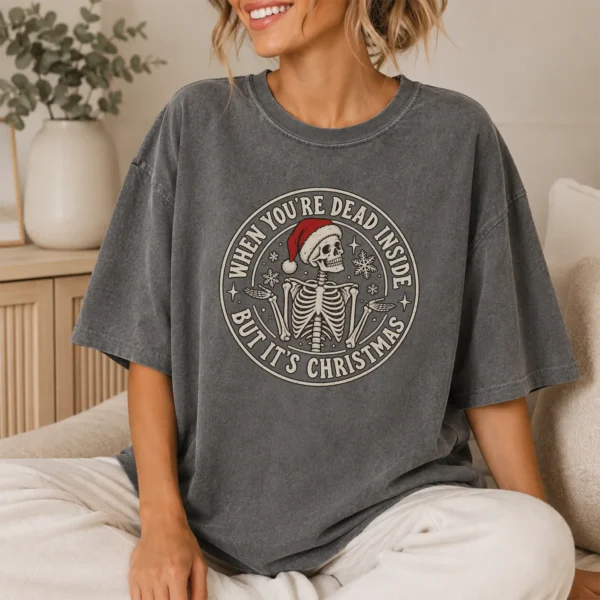 When You're Dead Inside But It's Christmas New Year's Shirt — lifestyle mockup when you're dead inside but it's new year's shirt t-shirt lifestyle scene