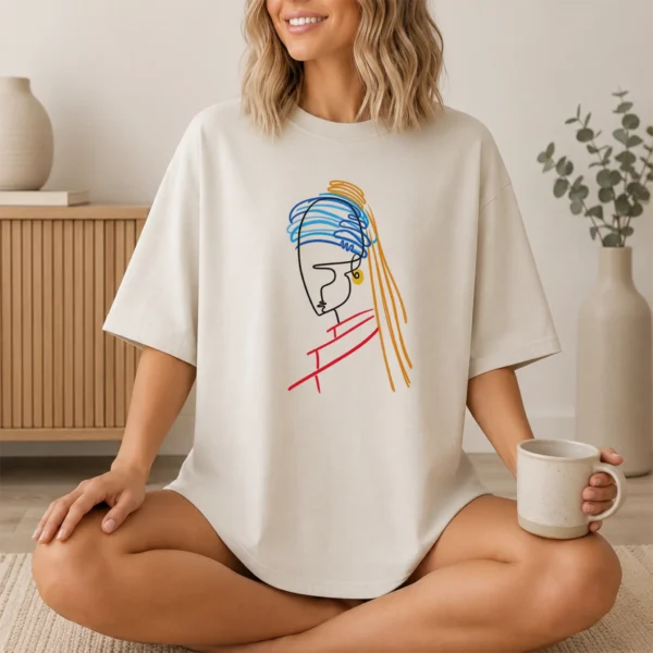 Woman Line Art Shirt, Sweatshirt & Hoodie — lifestyle mockup woman line art shirt t-shirt lifestyle scene