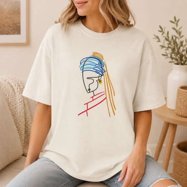 Woman Line Art Shirt, Sweatshirt & Hoodie — lifestyle mockup woman line art shirt t-shirt lifestyle scene