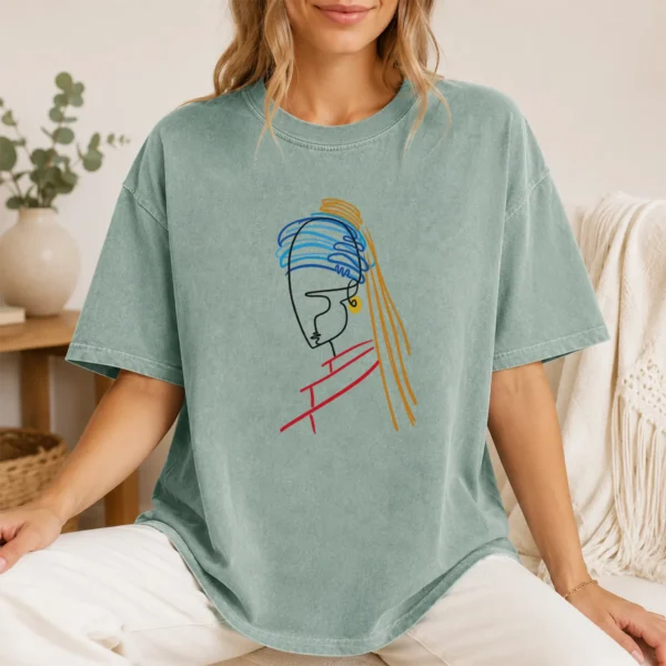 Woman Line Art Shirt, Sweatshirt & Hoodie — lifestyle mockup woman line art shirt t-shirt lifestyle scene