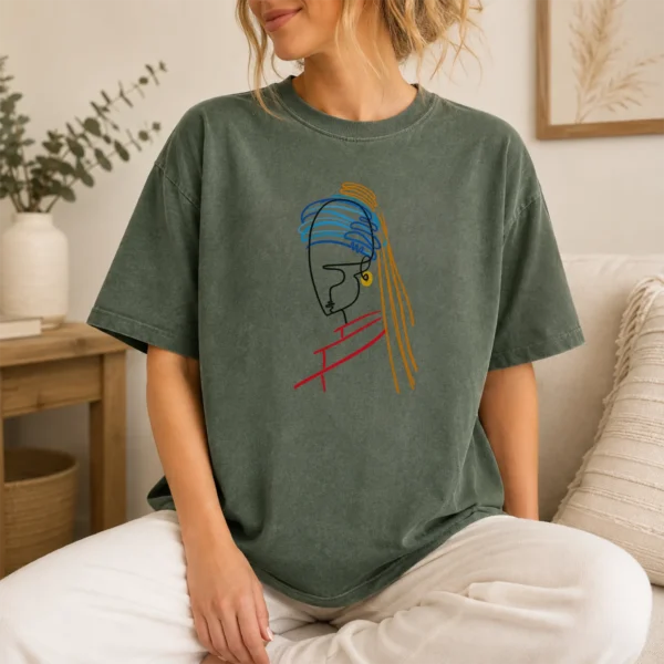 Woman Line Art Shirt, Sweatshirt & Hoodie — lifestyle mockup woman line art shirt t-shirt lifestyle scene