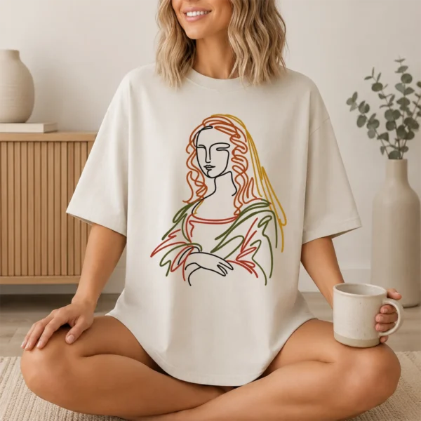 Woman Line Art Shirt, Sweatshirt & Hoodie — lifestyle mockup woman line art shirt t-shirt lifestyle scene