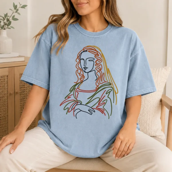 Woman Line Art Shirt, Sweatshirt & Hoodie — lifestyle mockup woman line art shirt t-shirt lifestyle scene