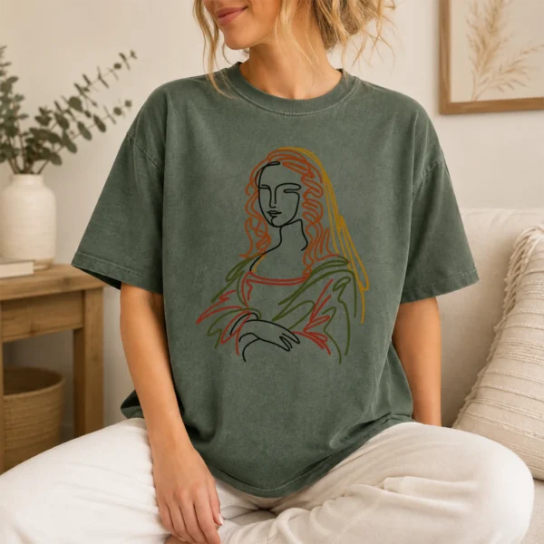 Woman Line Art Shirt, Sweatshirt & Hoodie — lifestyle mockup woman line art shirt t-shirt lifestyle scene