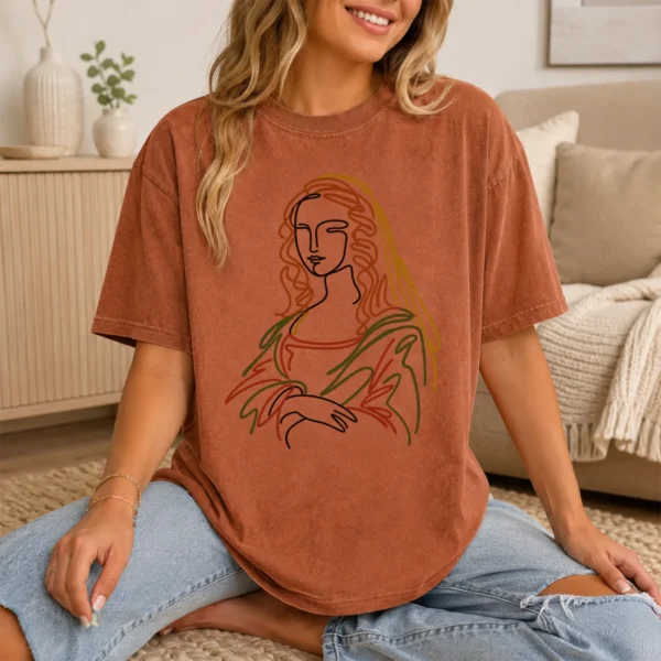 Woman Line Art Shirt, Sweatshirt & Hoodie — lifestyle mockup woman line art shirt t-shirt lifestyle scene