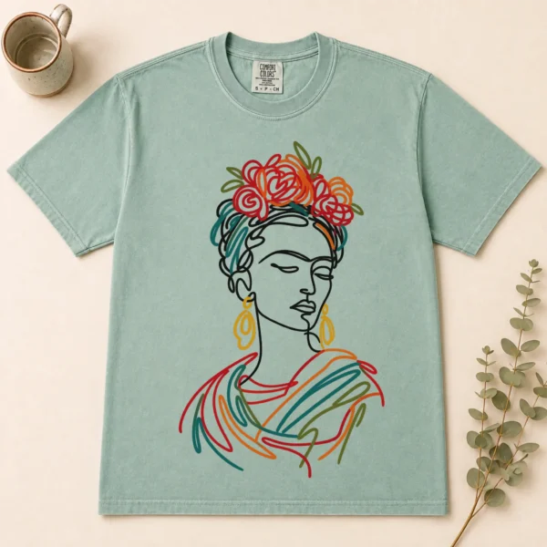 Floral Woman Portrait Shirt, Sweatshirt & Hoodie — alternate product mockup woman portrait shirt t-shirt flat lay view