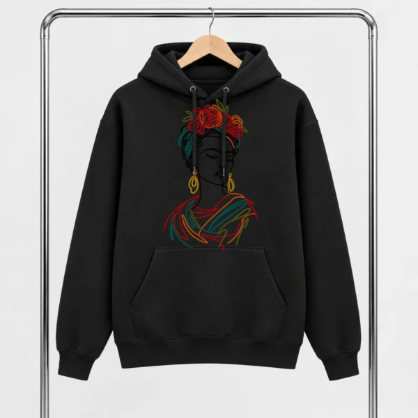 Floral Woman Portrait Shirt, Sweatshirt & Hoodie — alternate product mockup woman portrait shirt t-shirt close-up detail